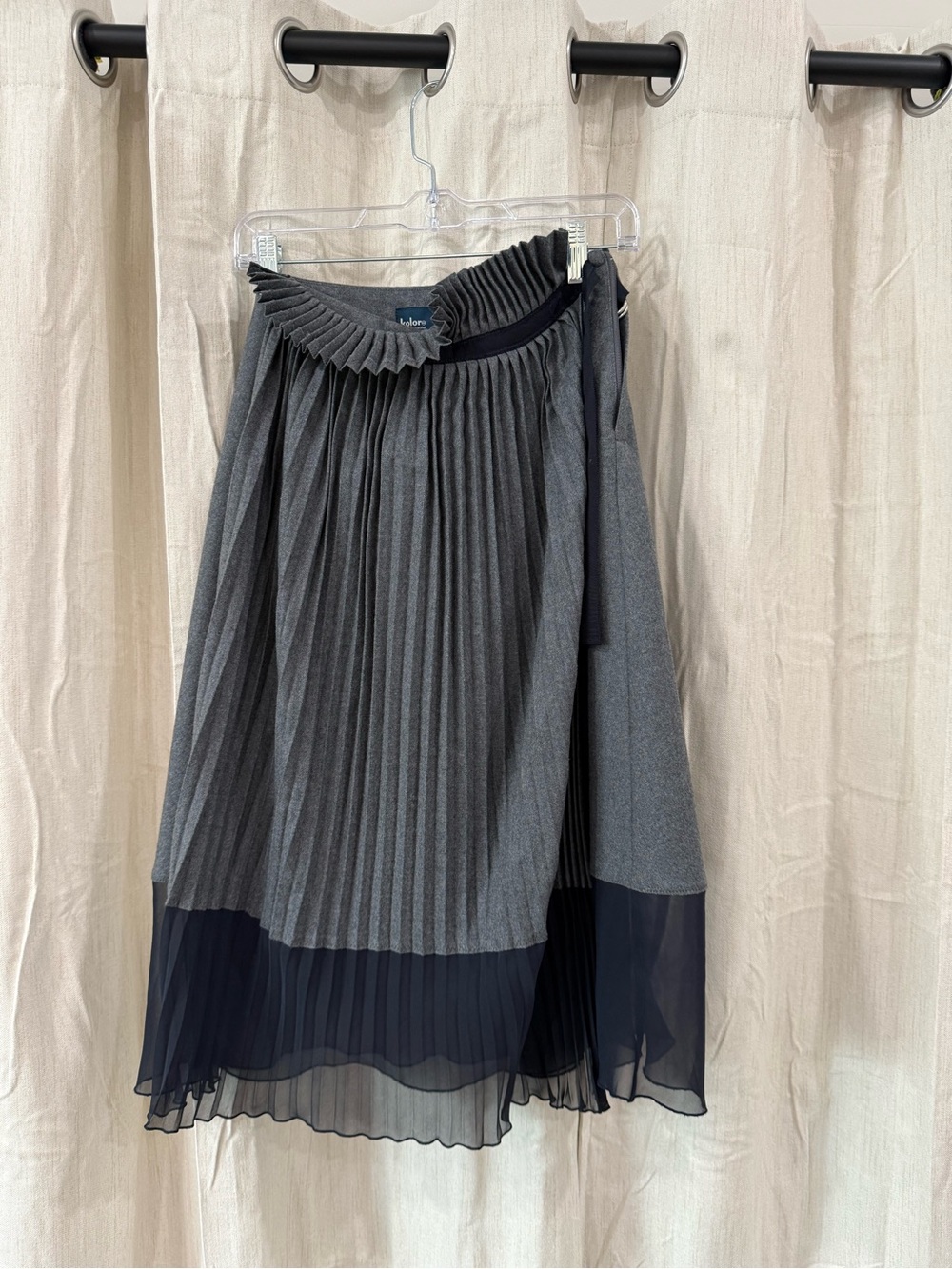 Kolor Grey Pleated Midi Skirt with Sheer Black Hem